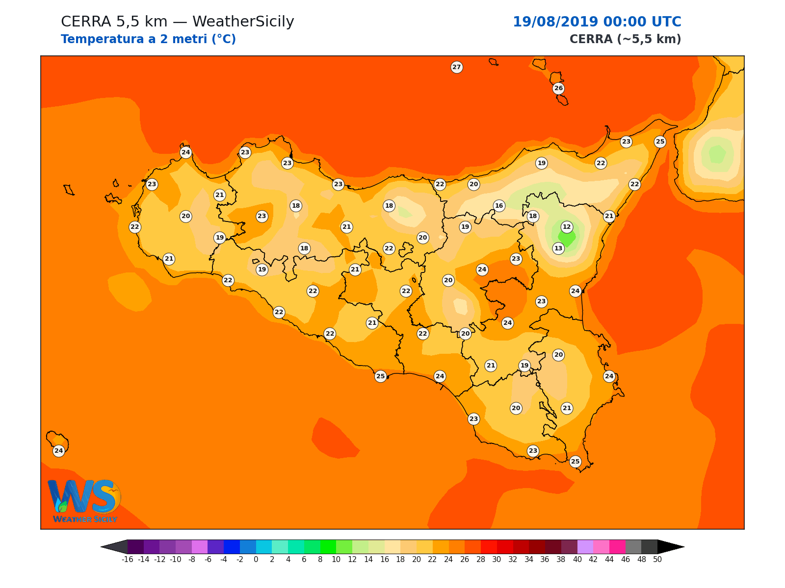 Temperatura a 2 metri · 2019081900