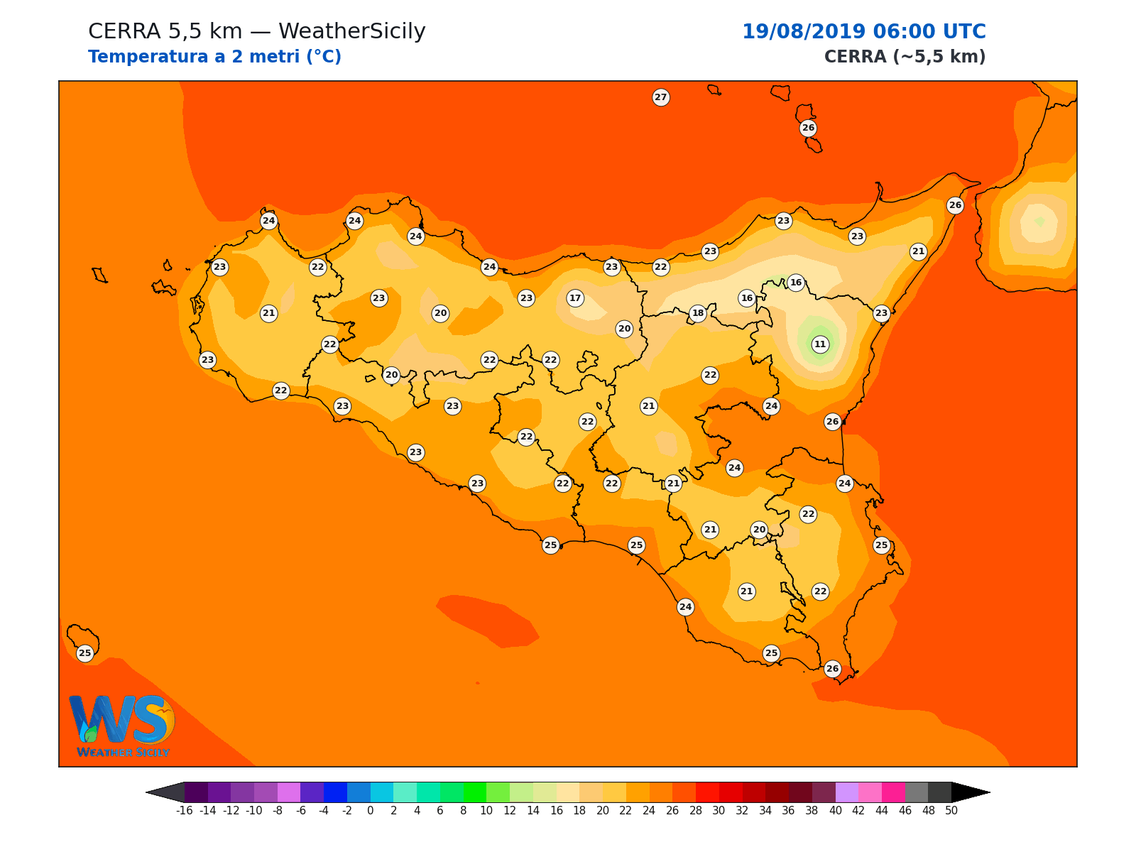 Temperatura a 2 metri · 2019081906