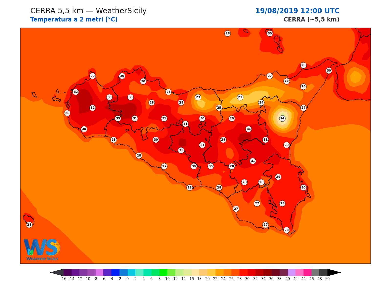 Temperatura a 2 metri · 2019081912