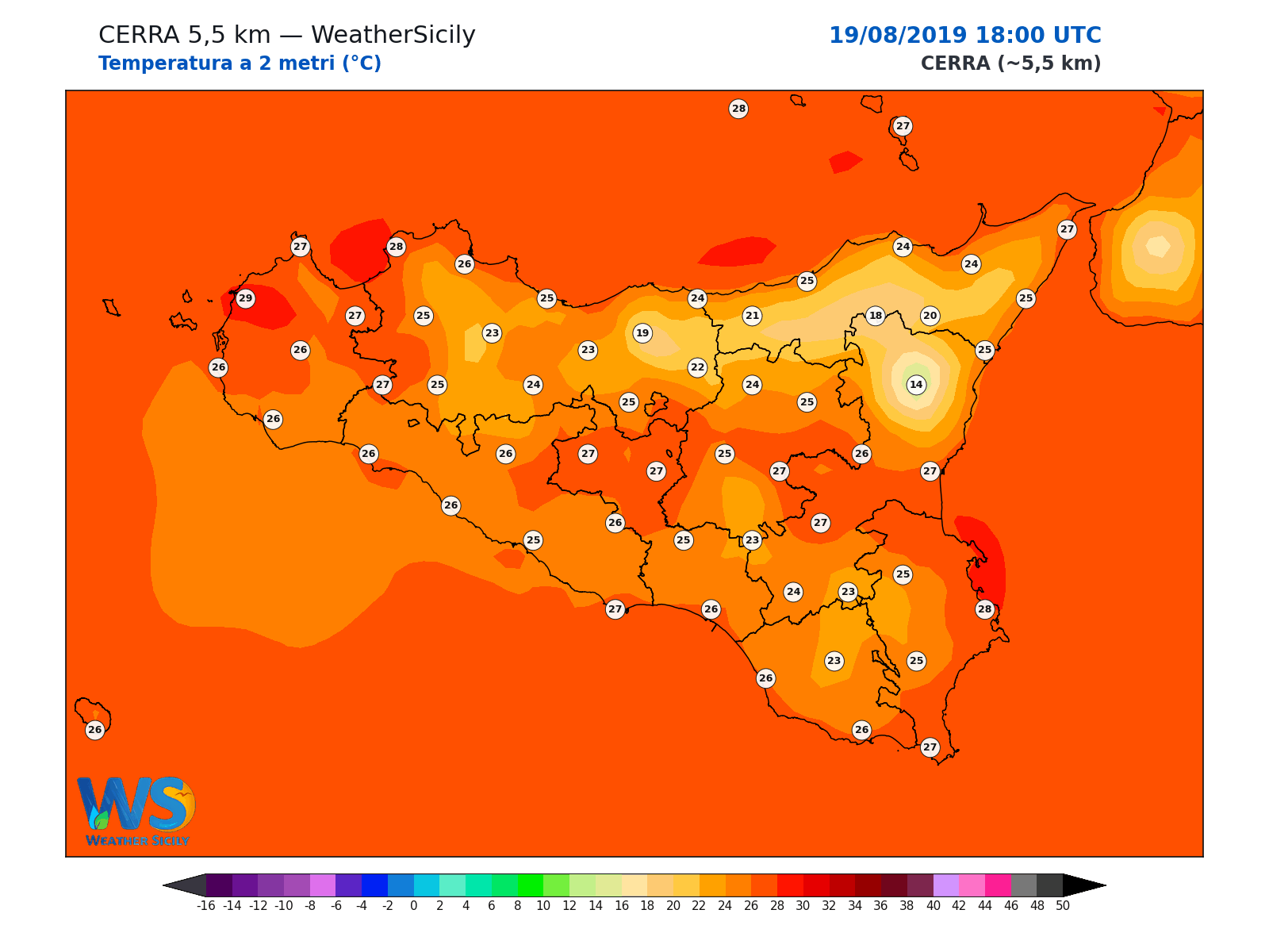 Temperatura a 2 metri · 2019081918