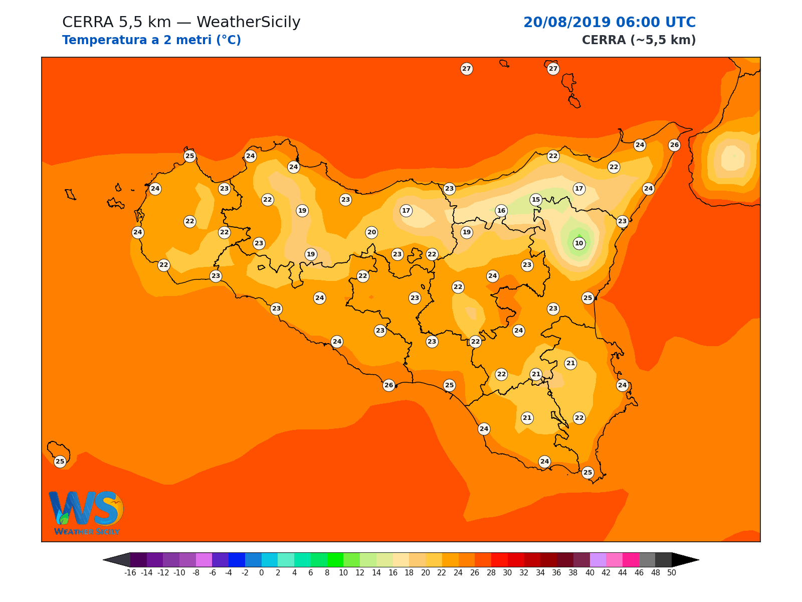 Temperatura a 2 metri · 2019082006