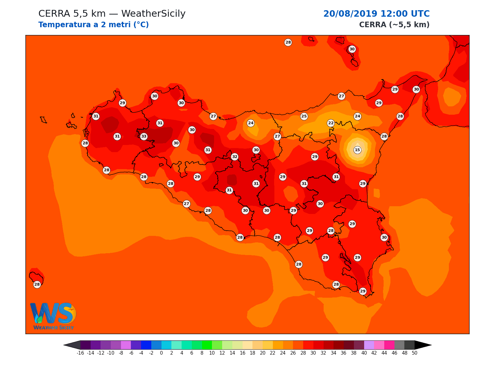 Temperatura a 2 metri · 2019082012