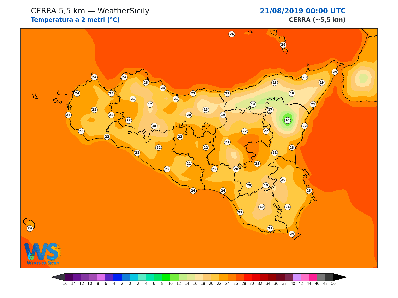 Temperatura a 2 metri · 2019082100