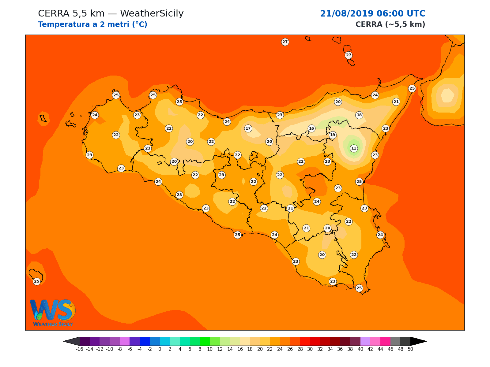 Temperatura a 2 metri · 2019082106