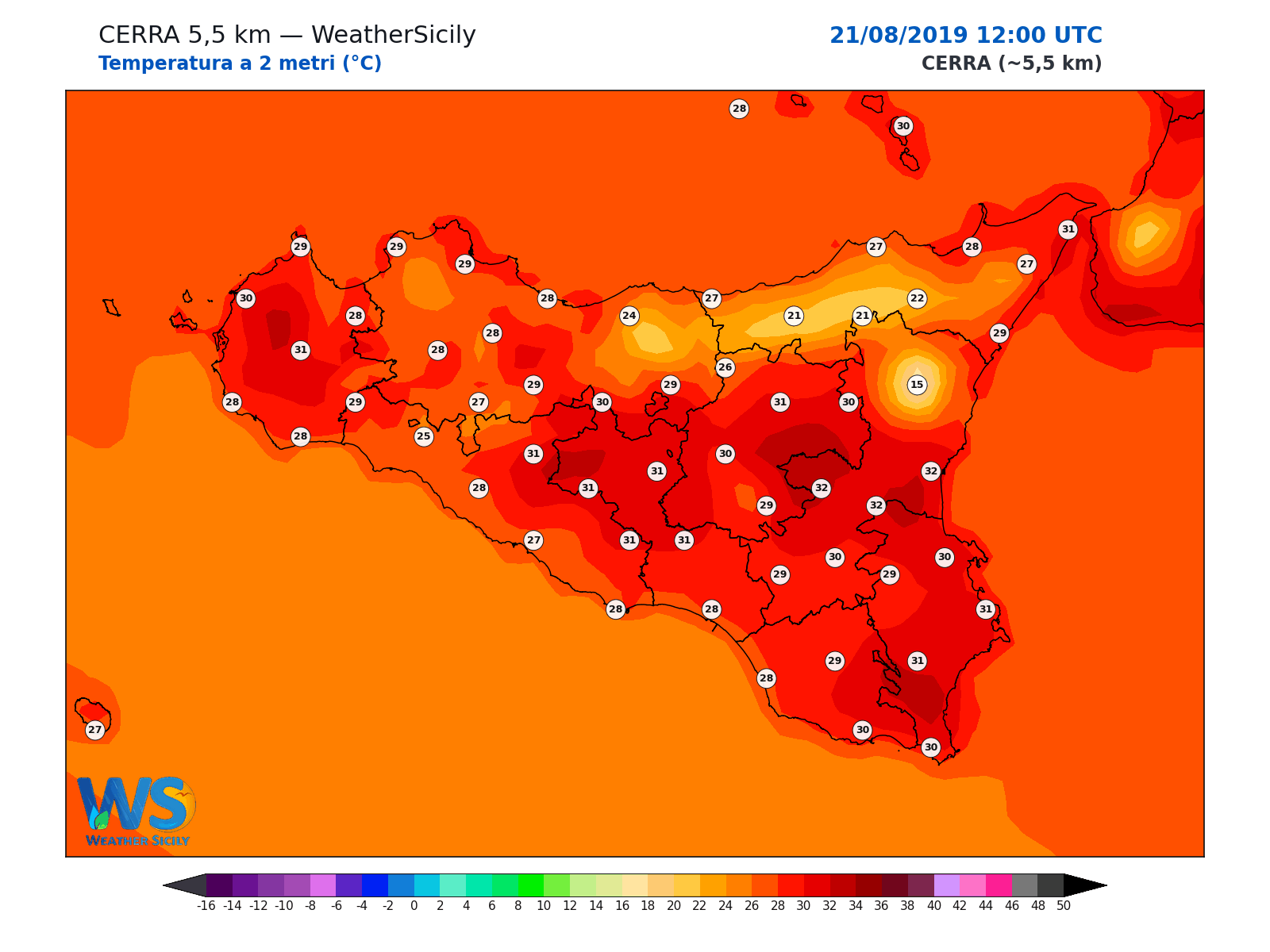 Temperatura a 2 metri · 2019082112