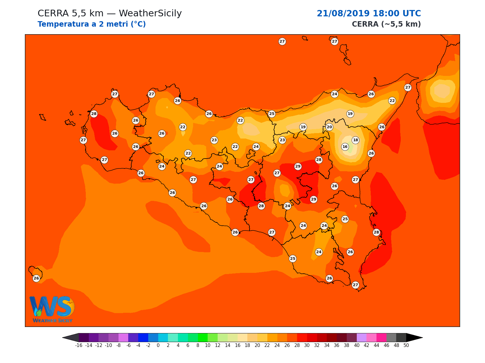 Temperatura a 2 metri · 2019082118