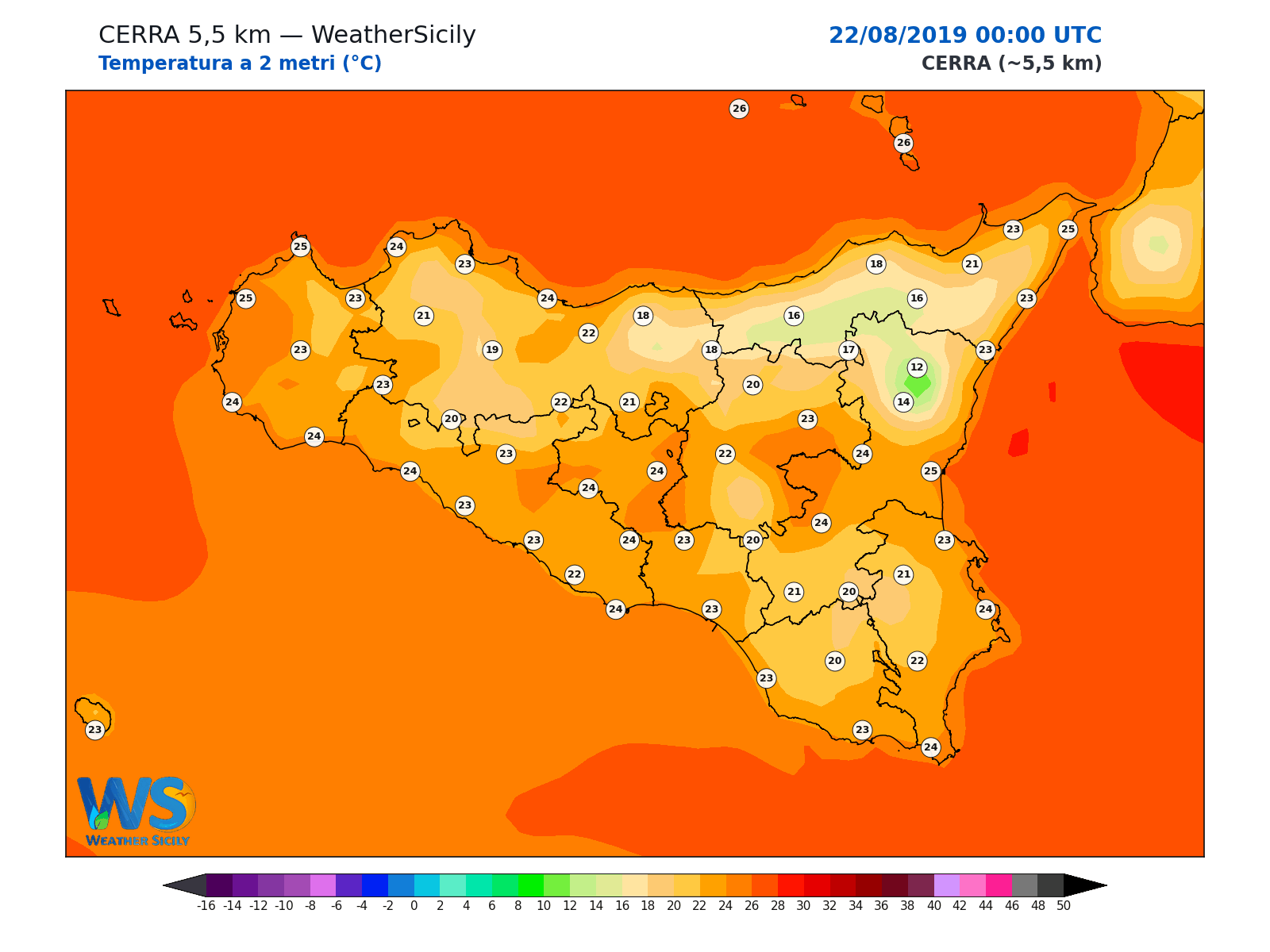 Temperatura a 2 metri · 2019082200