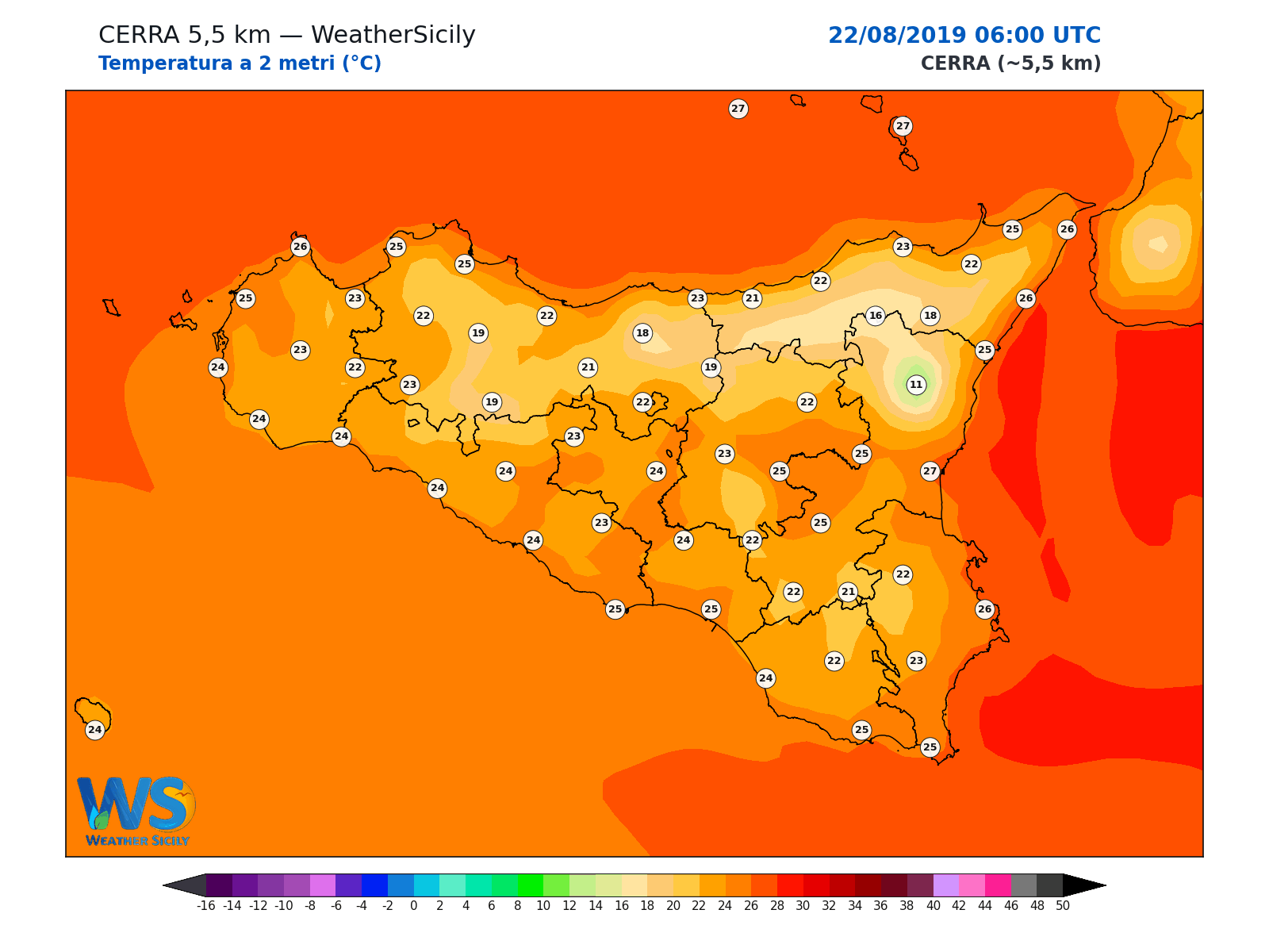 Temperatura a 2 metri · 2019082206