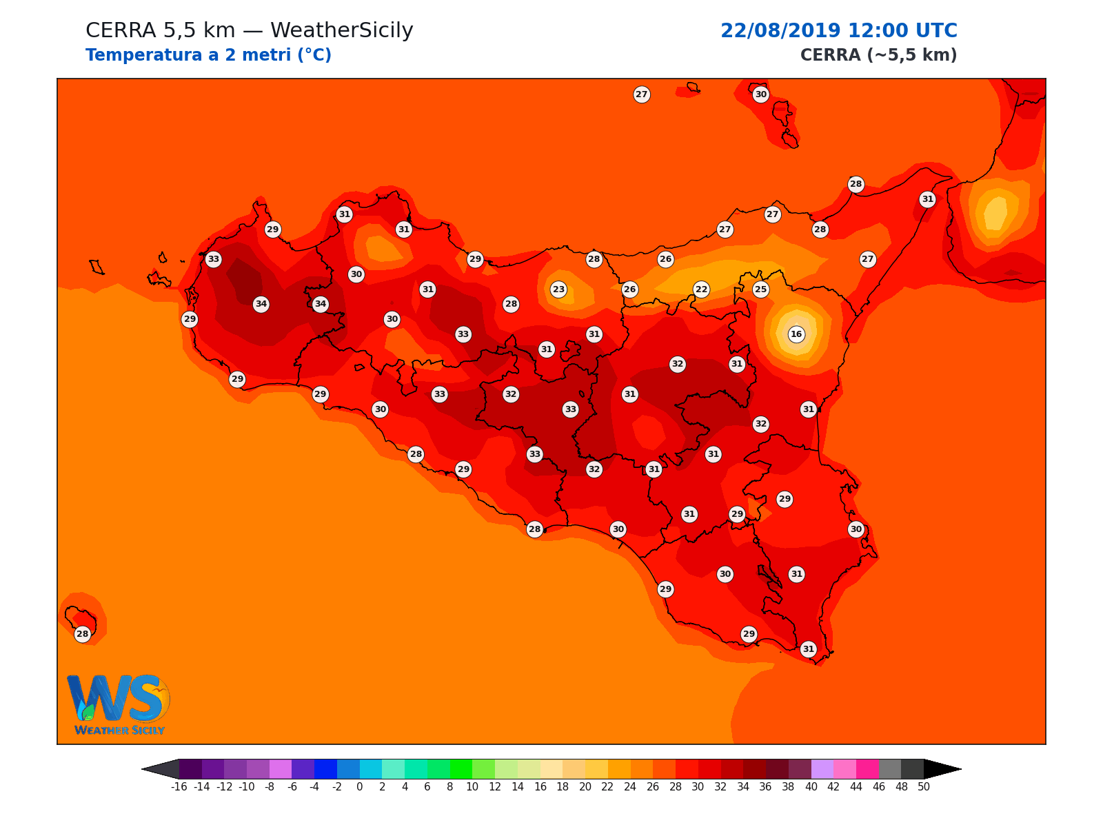 Temperatura a 2 metri · 2019082212