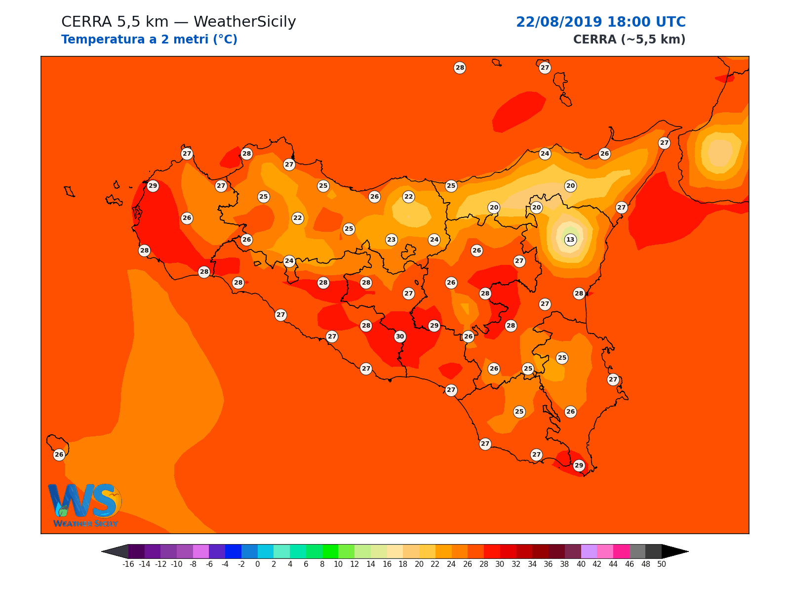 Temperatura a 2 metri · 2019082218