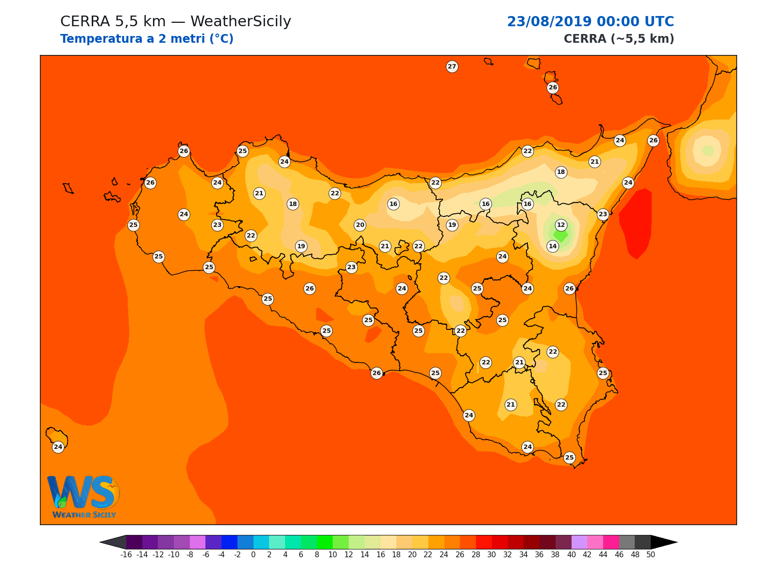 Temperatura a 2 metri · 2019082300