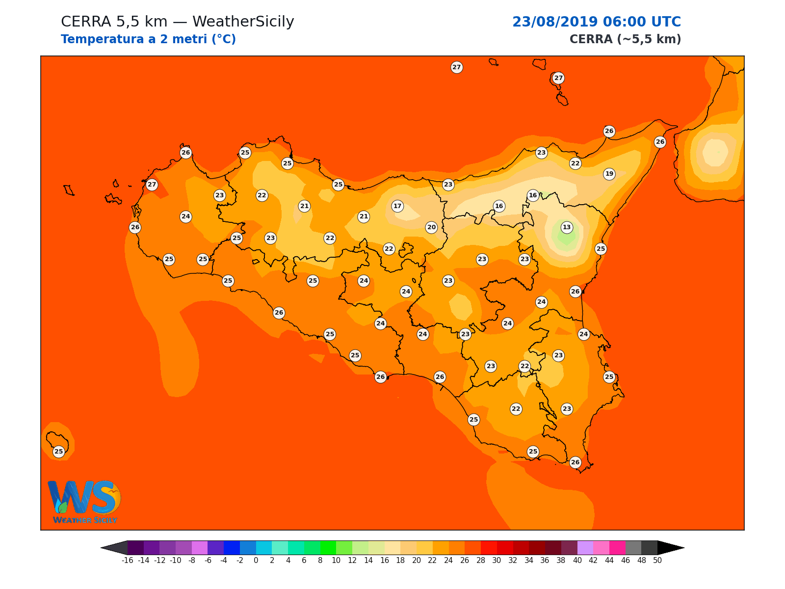 Temperatura a 2 metri · 2019082306