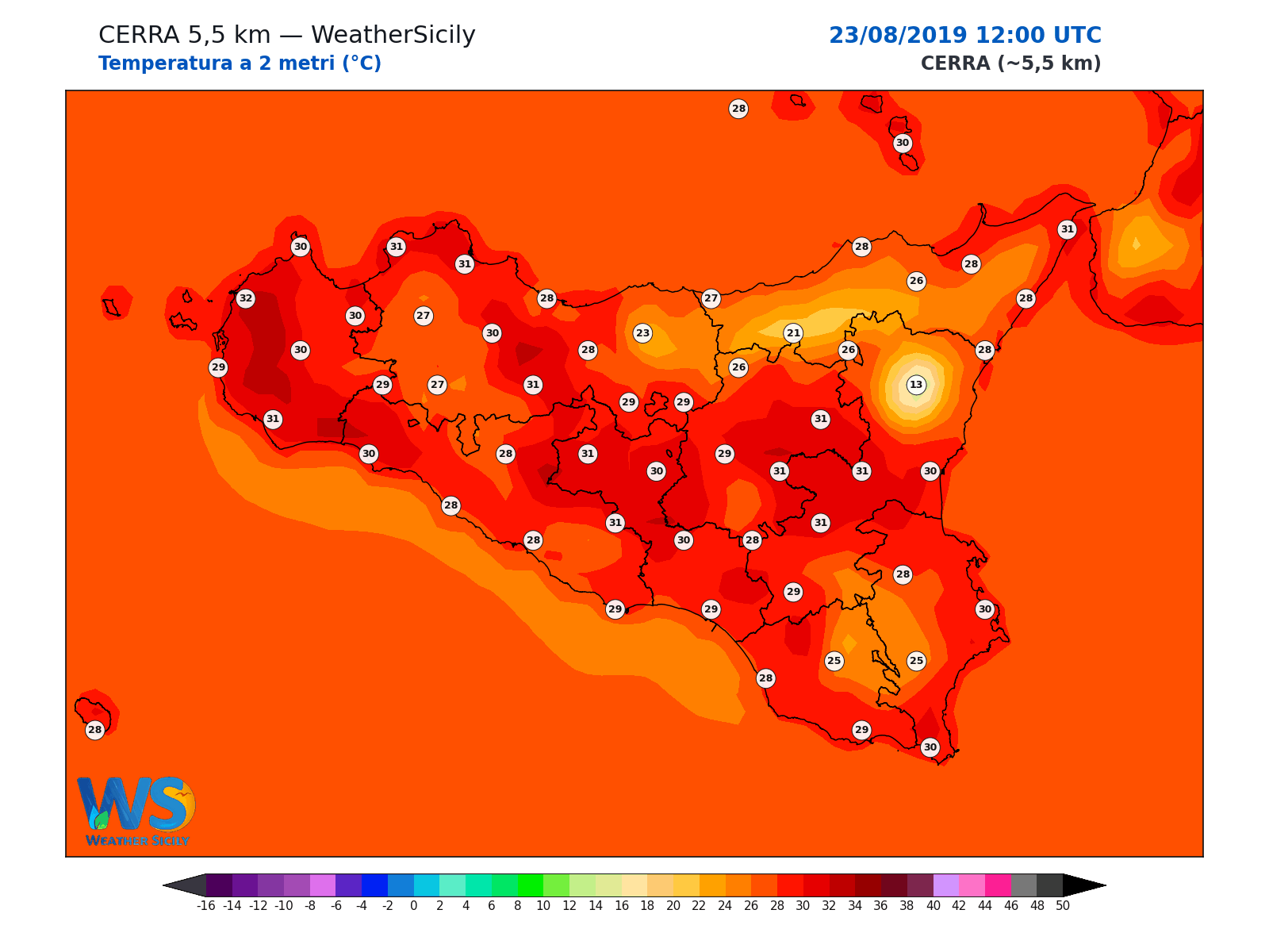 Temperatura a 2 metri · 2019082312