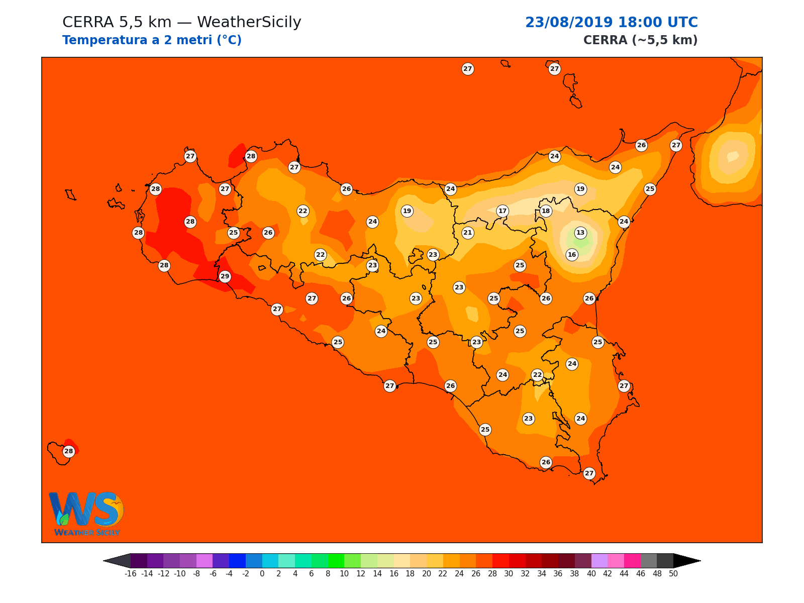 Temperatura a 2 metri · 2019082318