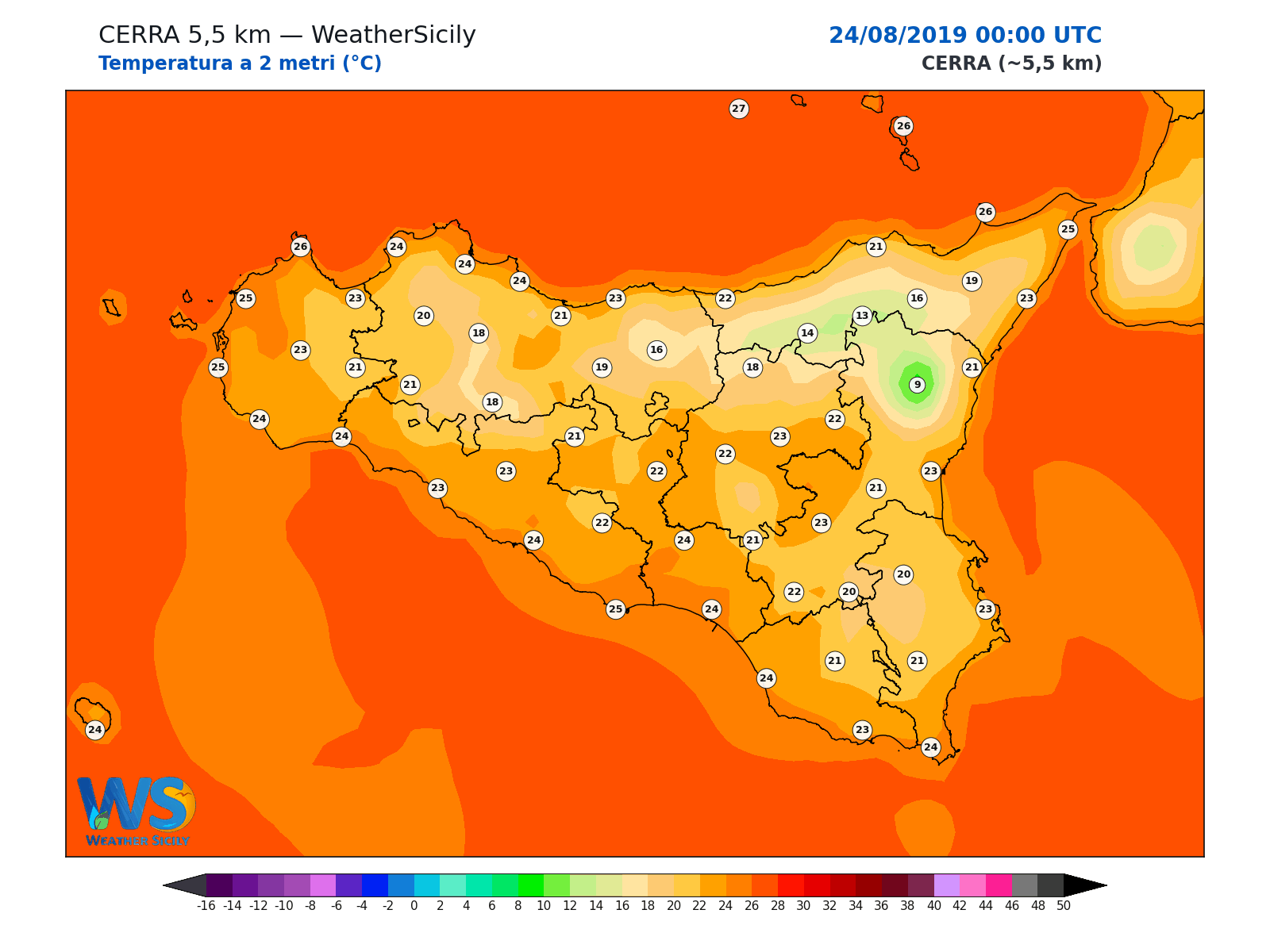 Temperatura a 2 metri · 2019082400