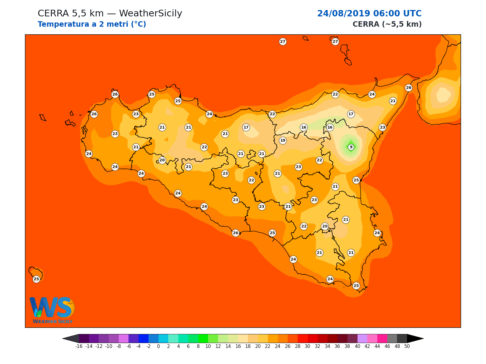 Temperatura a 2 metri · 2019082406