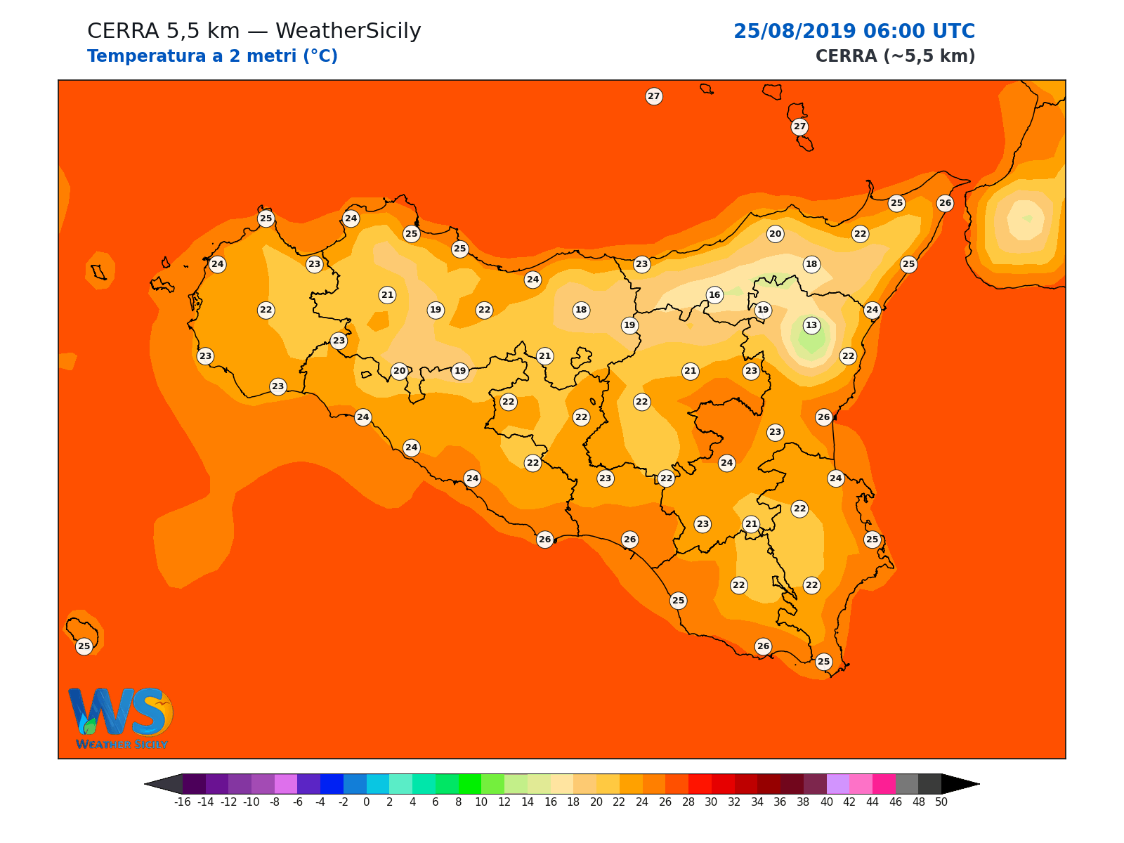 Temperatura a 2 metri · 2019082506