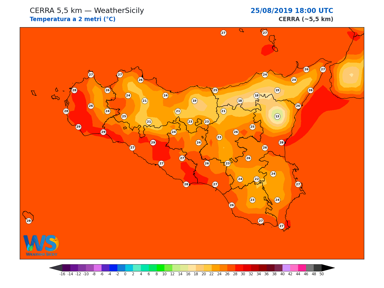 Temperatura a 2 metri · 2019082518