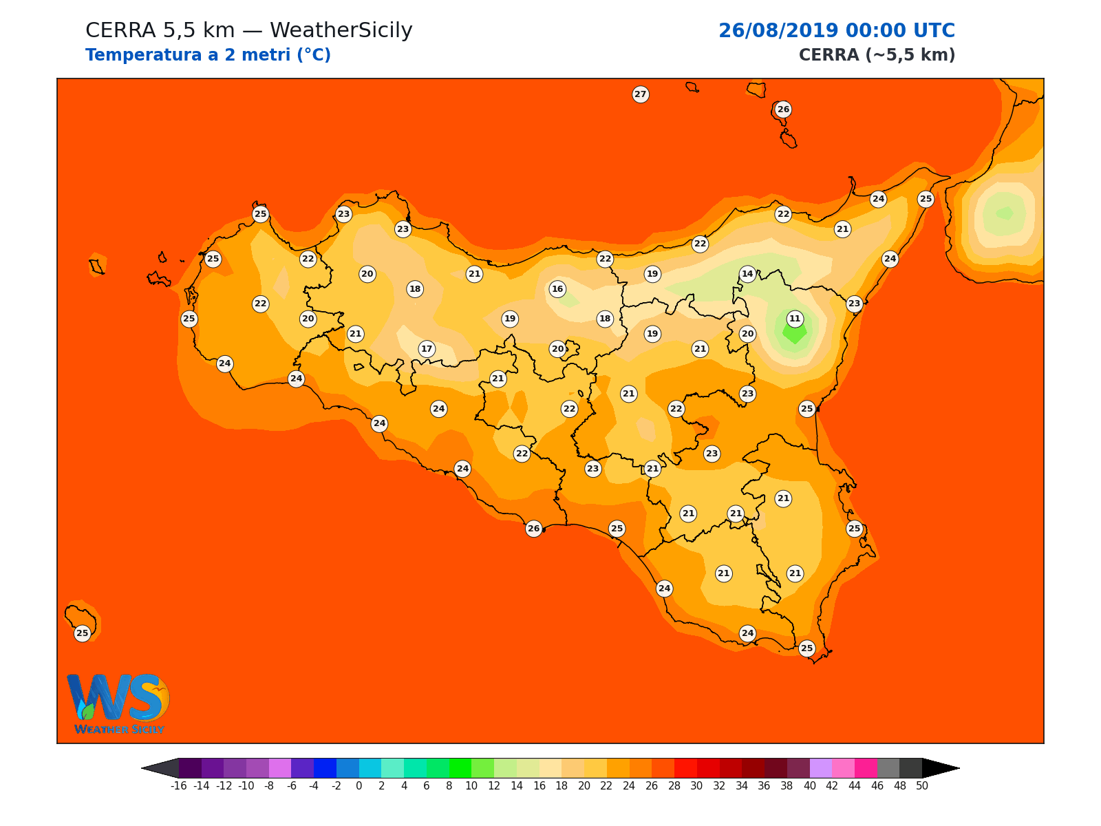 Temperatura a 2 metri · 2019082600