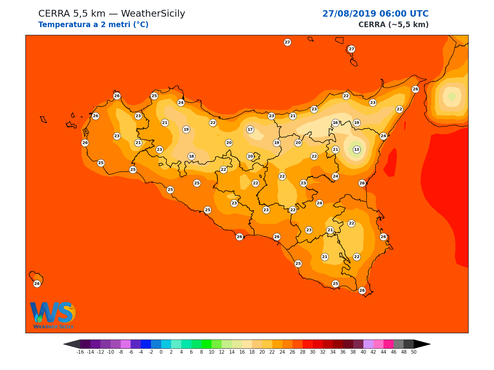 Temperatura a 2 metri · 2019082706