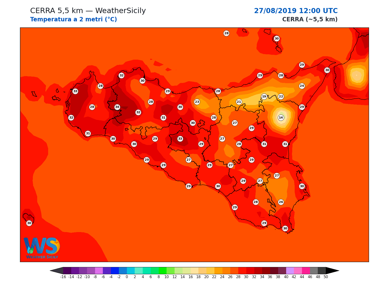Temperatura a 2 metri · 2019082712