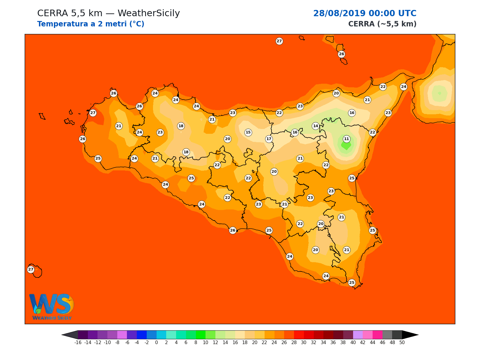 Temperatura a 2 metri · 2019082800