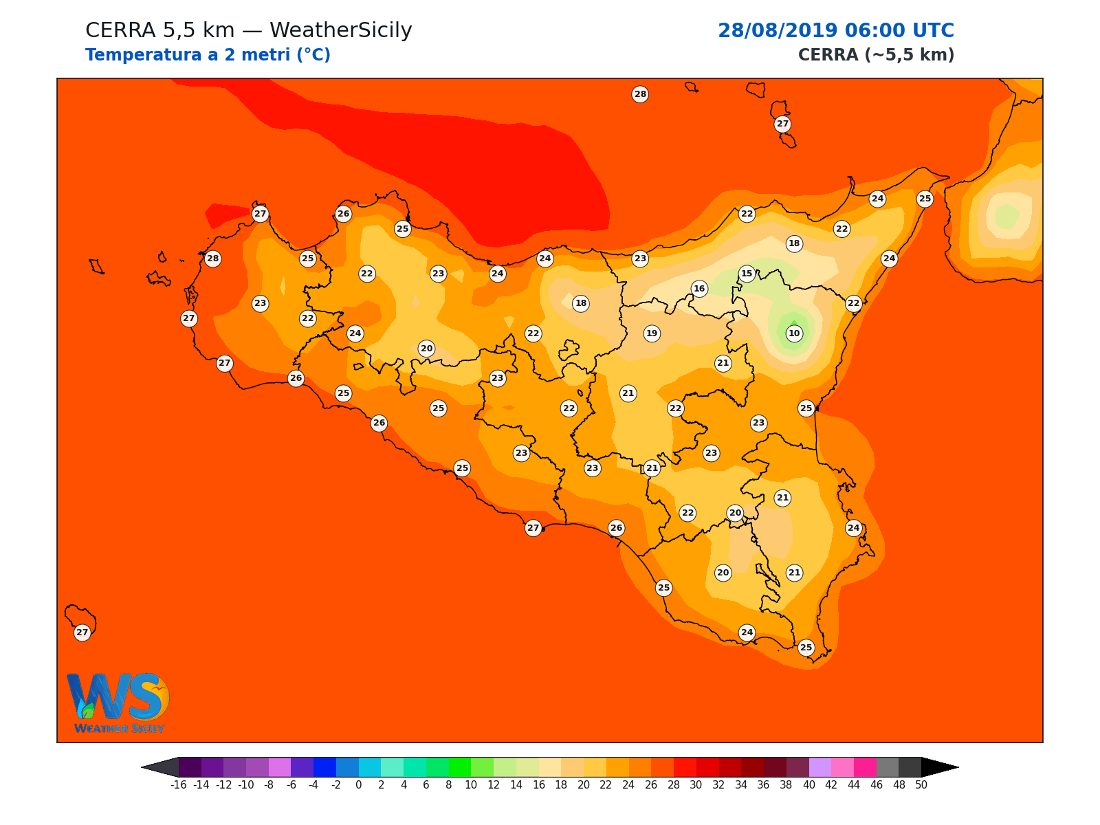 Temperatura a 2 metri · 2019082806