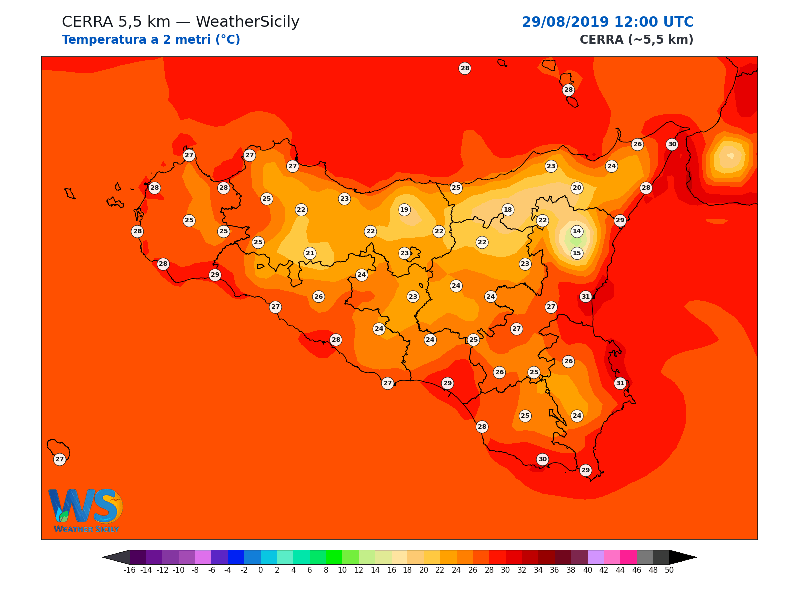 Temperatura a 2 metri · 2019082912