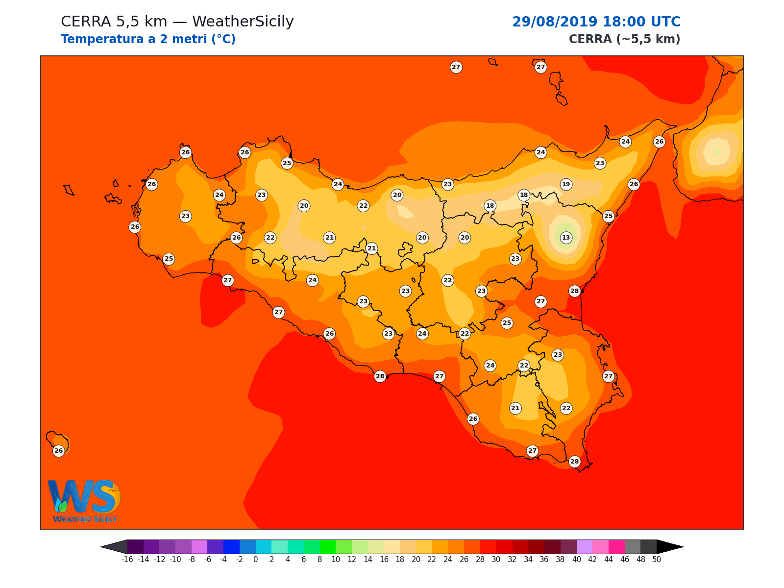 Temperatura a 2 metri · 2019082918