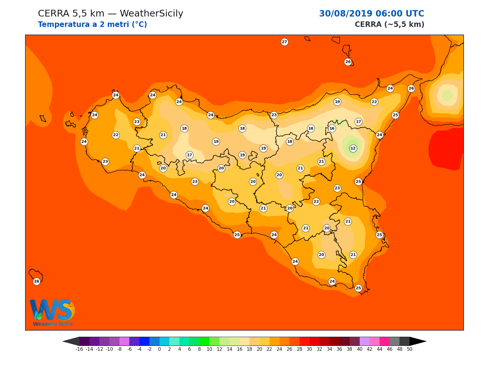 Temperatura a 2 metri · 2019083006