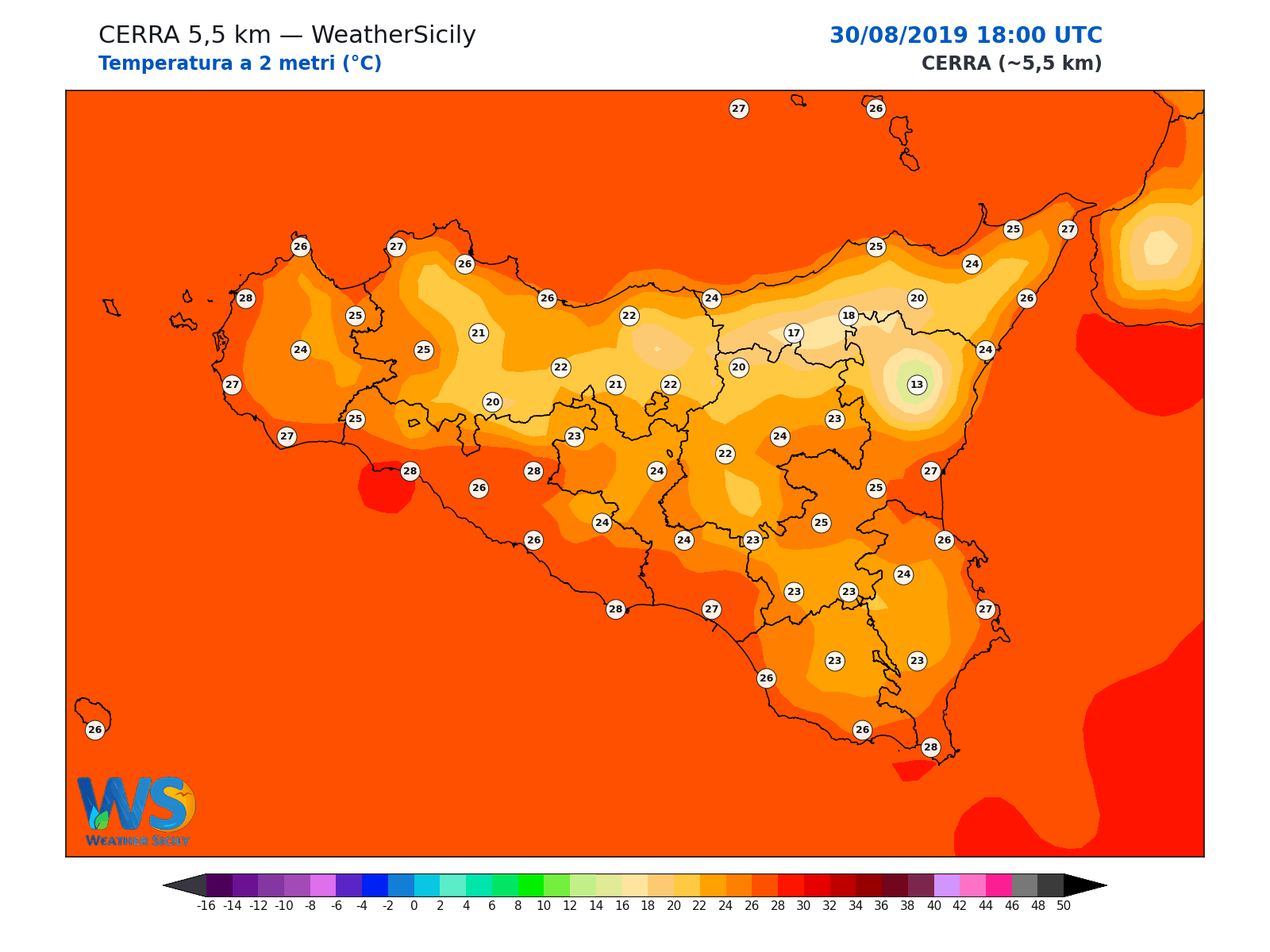 Temperatura a 2 metri · 2019083018