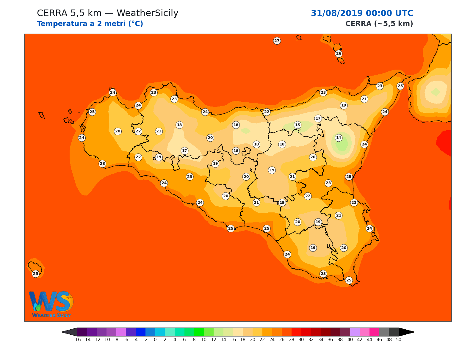 Temperatura a 2 metri · 2019083100