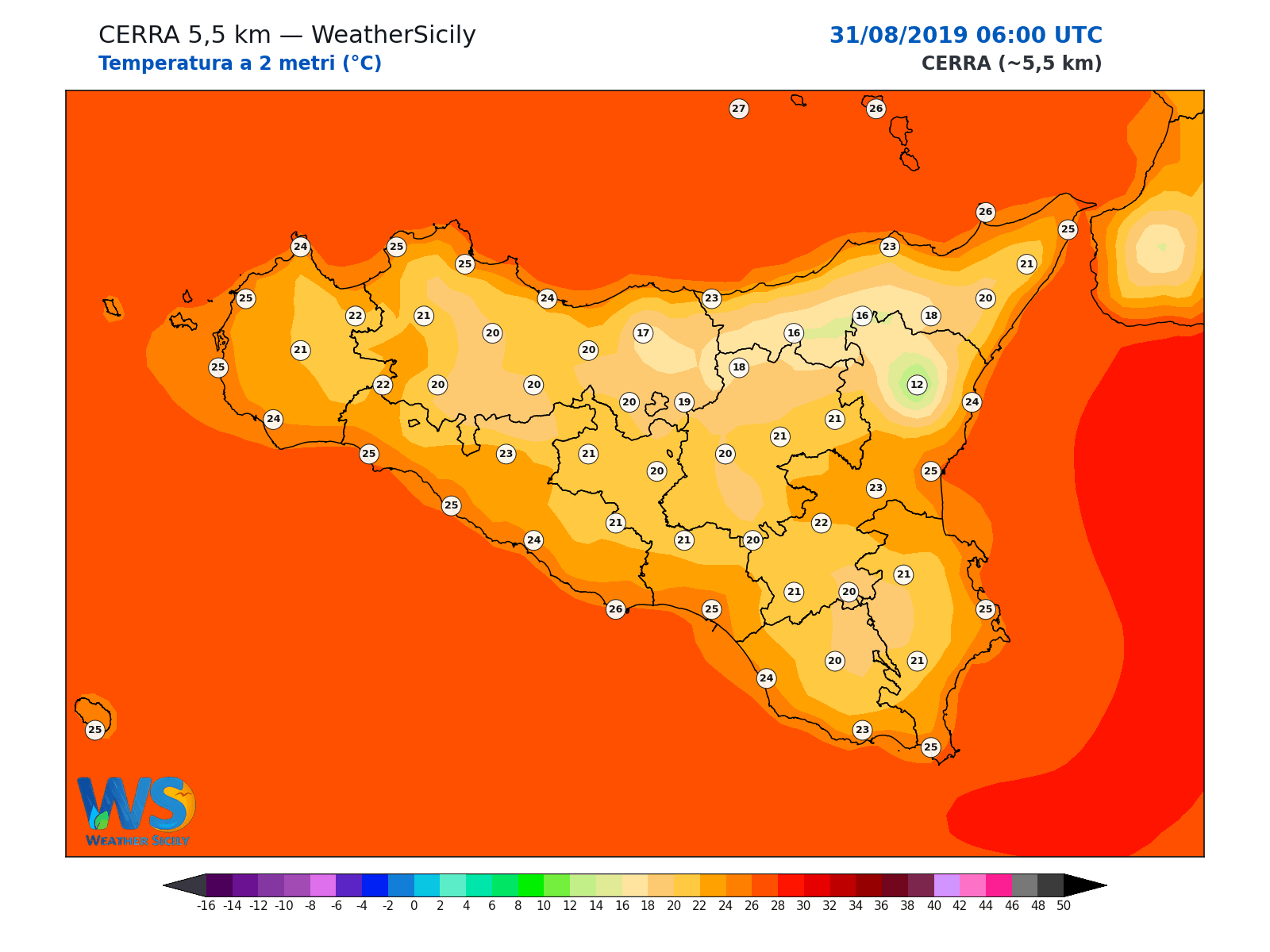 Temperatura a 2 metri · 2019083106