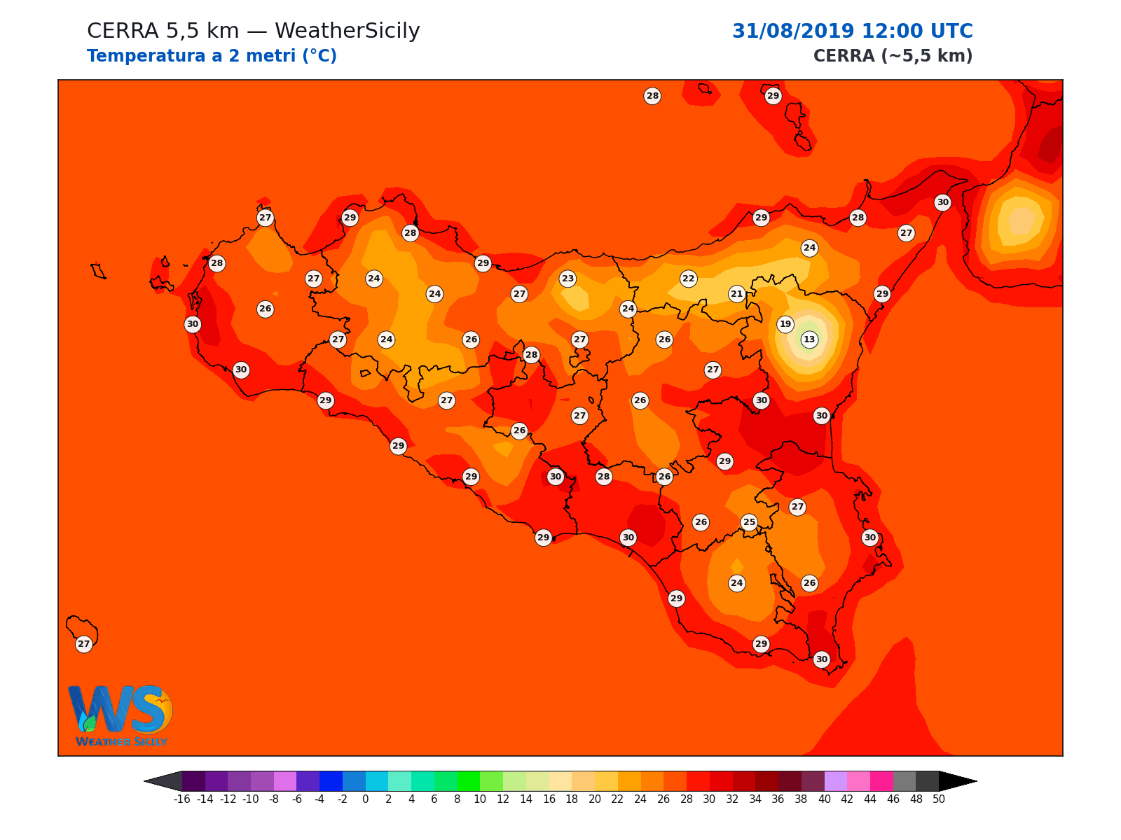 Temperatura a 2 metri · 2019083112