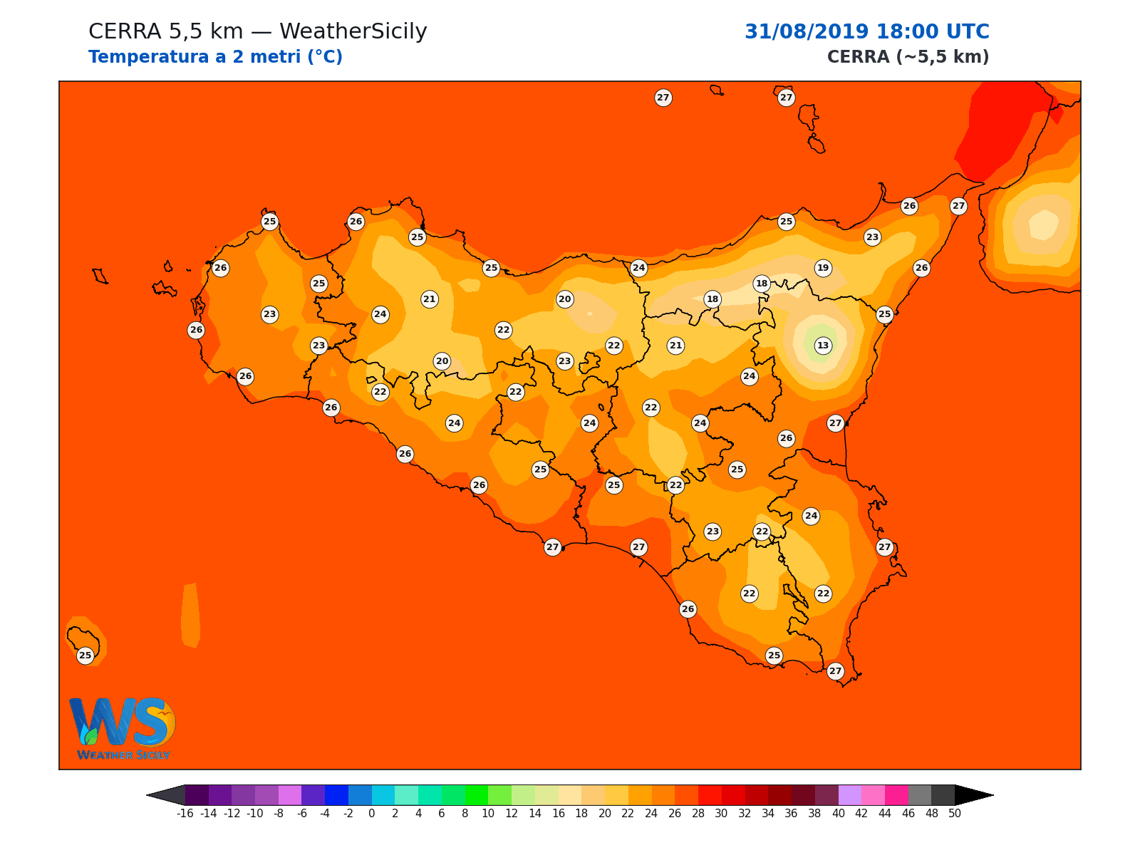 Temperatura a 2 metri · 2019083118