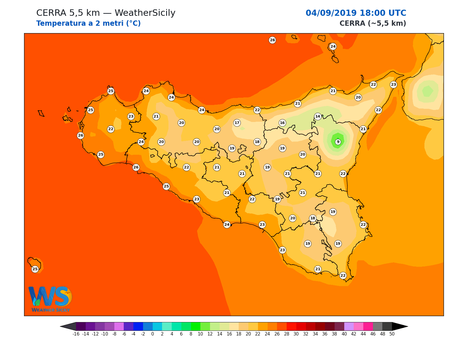 Temperatura a 2 metri · 2019090418