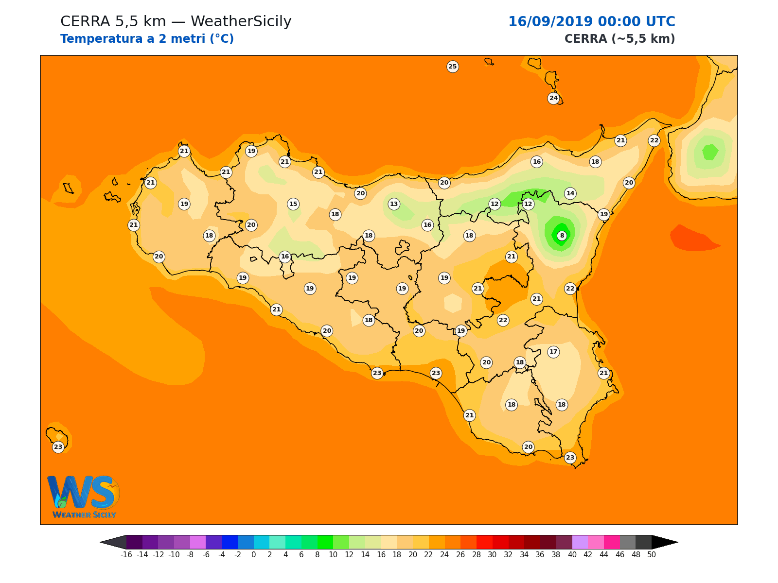 Temperatura a 2 metri · 2019091600