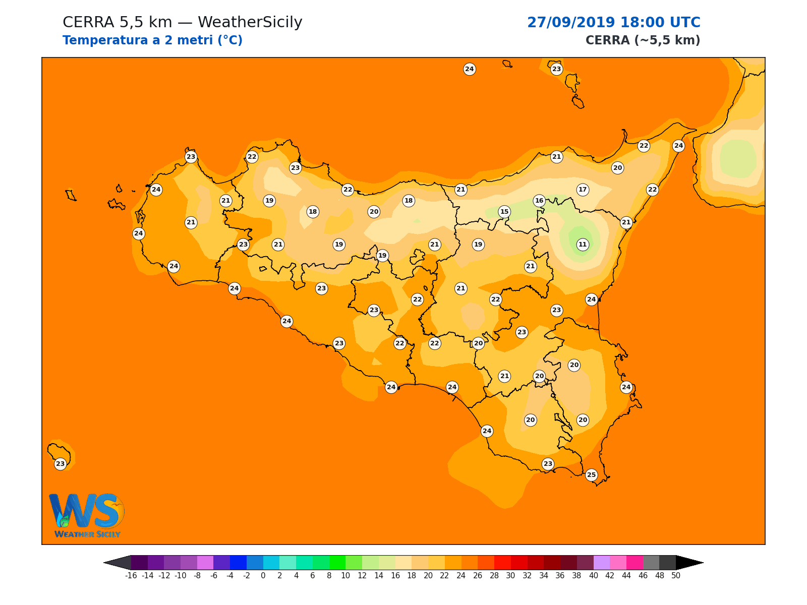 Temperatura a 2 metri · 2019092718