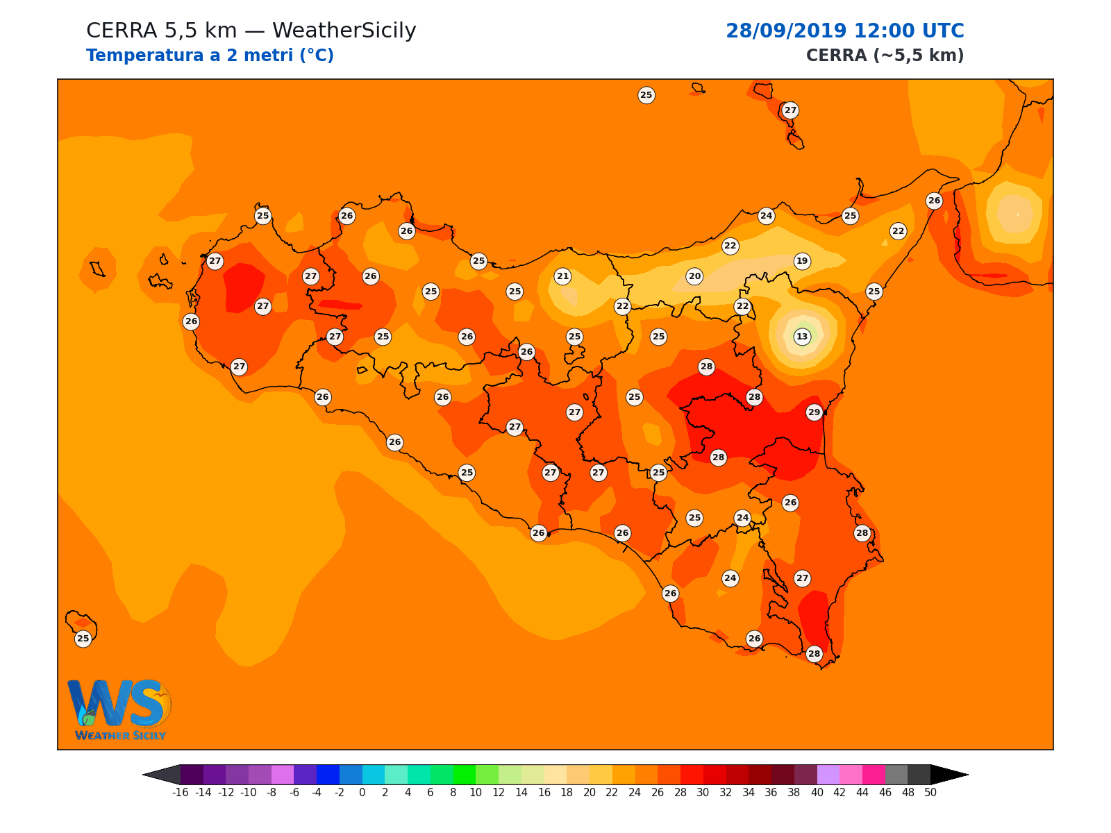 Temperatura a 2 metri · 2019092812