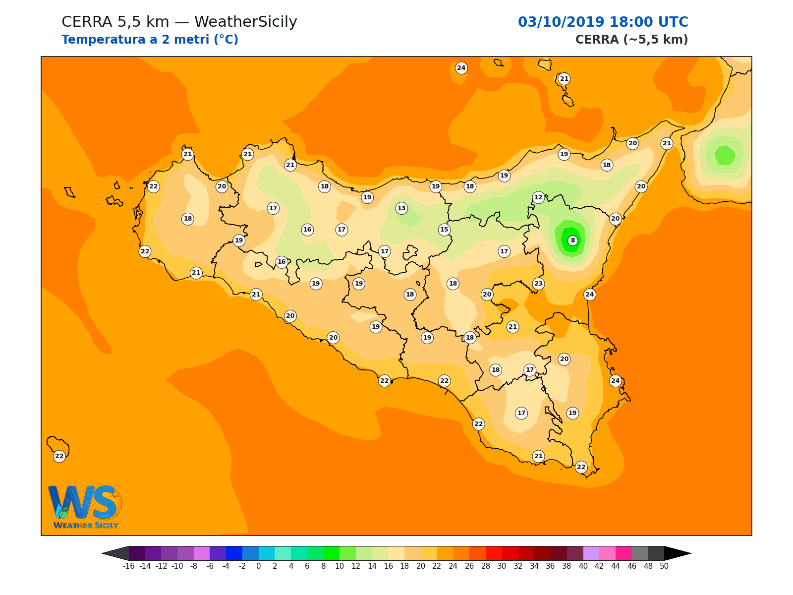 Temperatura a 2 metri · 2019100318