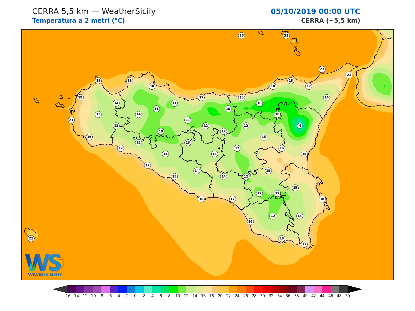 Temperatura a 2 metri · 2019100500