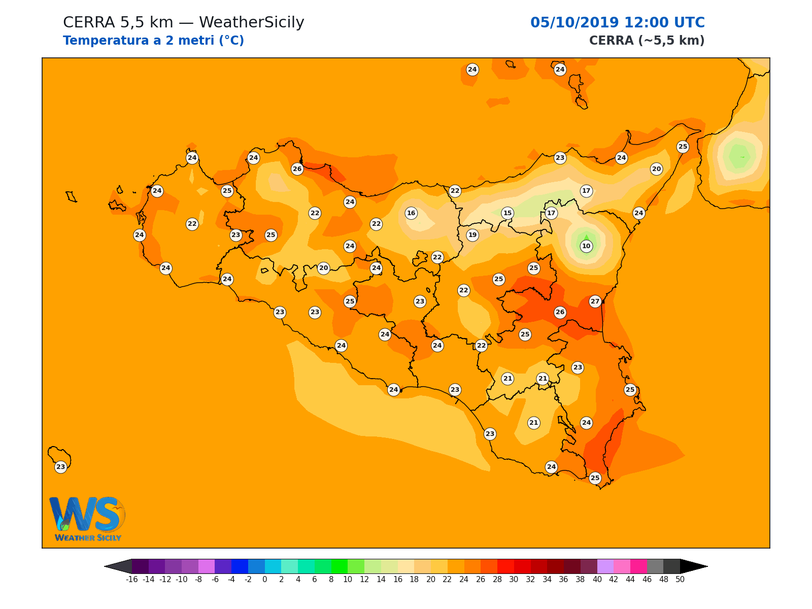 Temperatura a 2 metri · 2019100512