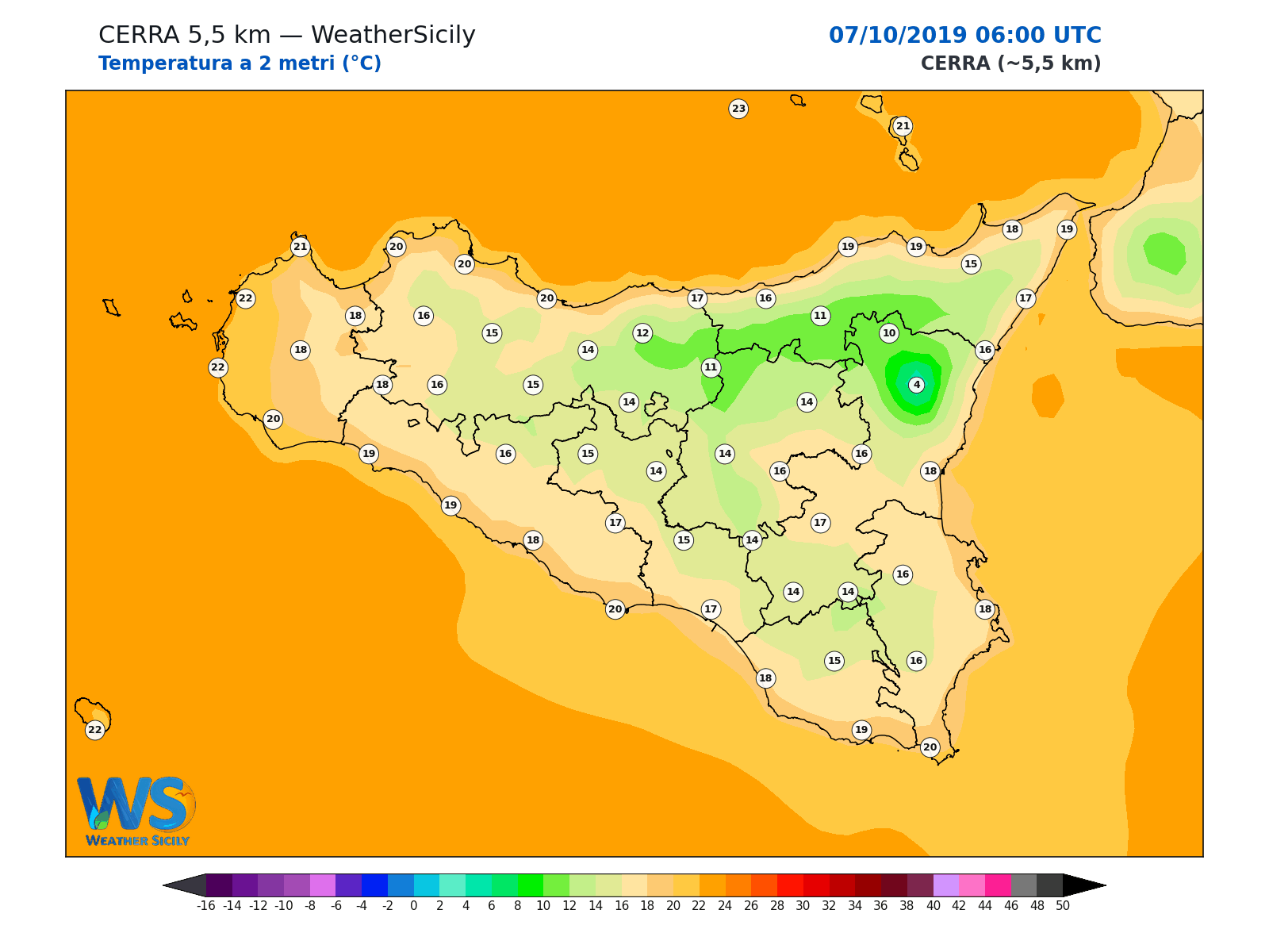 Temperatura a 2 metri · 2019100706