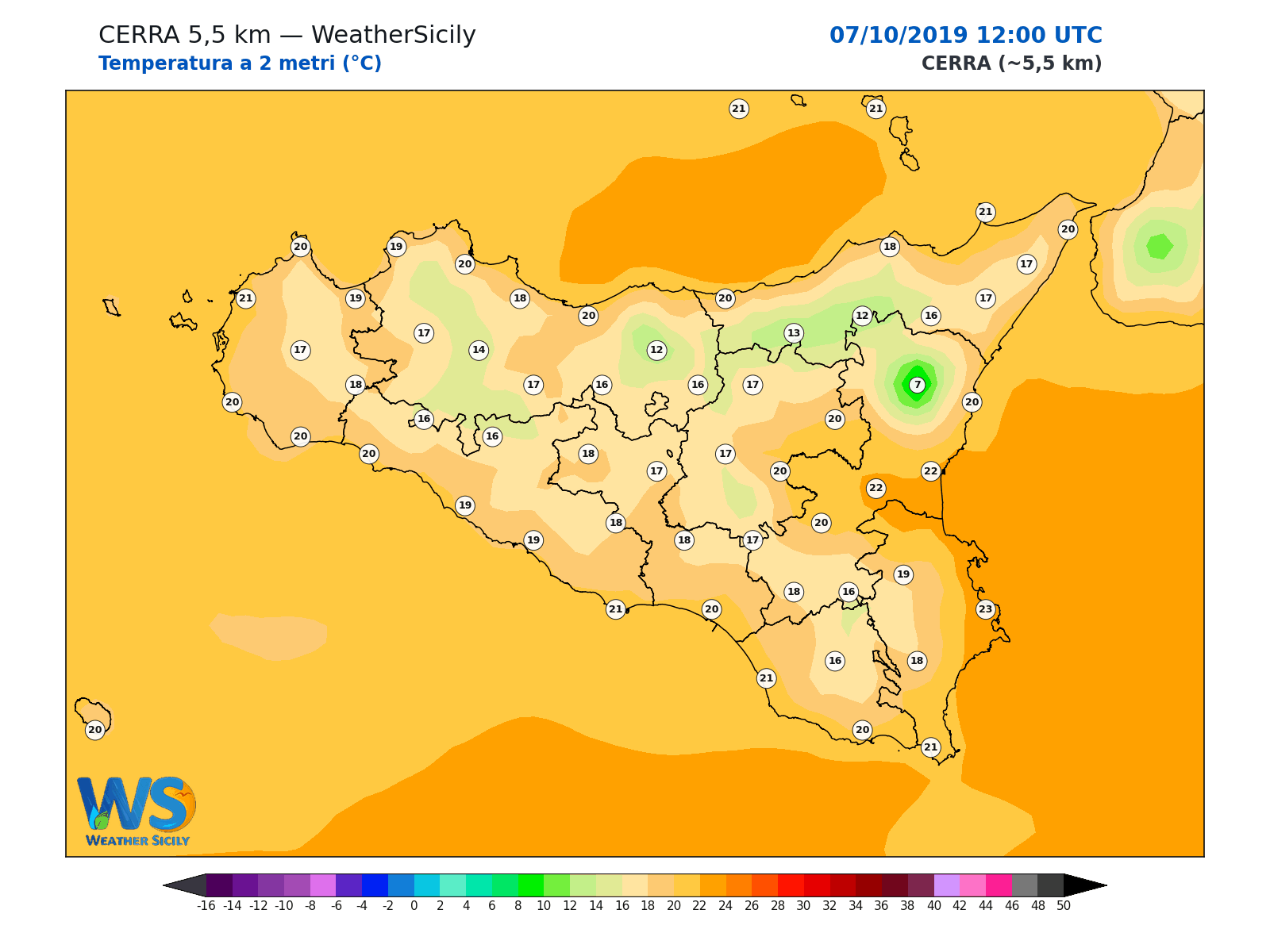 Temperatura a 2 metri · 2019100712