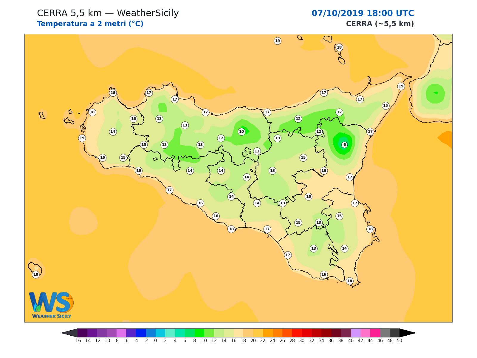 Temperatura a 2 metri · 2019100718