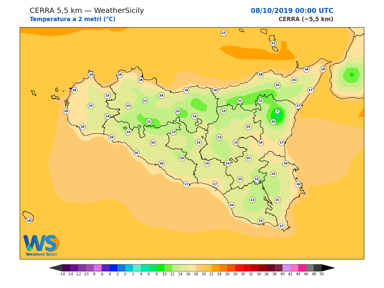 Temperatura a 2 metri · 2019100800