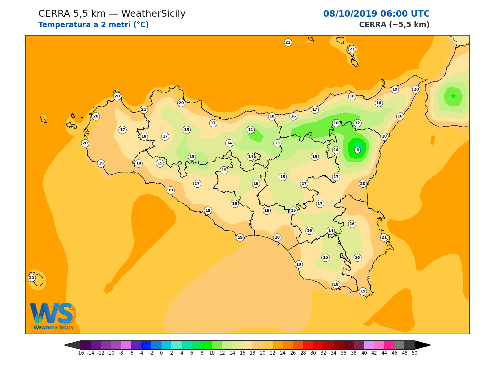 Temperatura a 2 metri · 2019100806