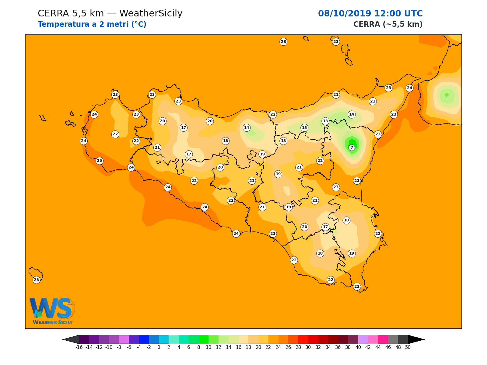 Temperatura a 2 metri · 2019100812