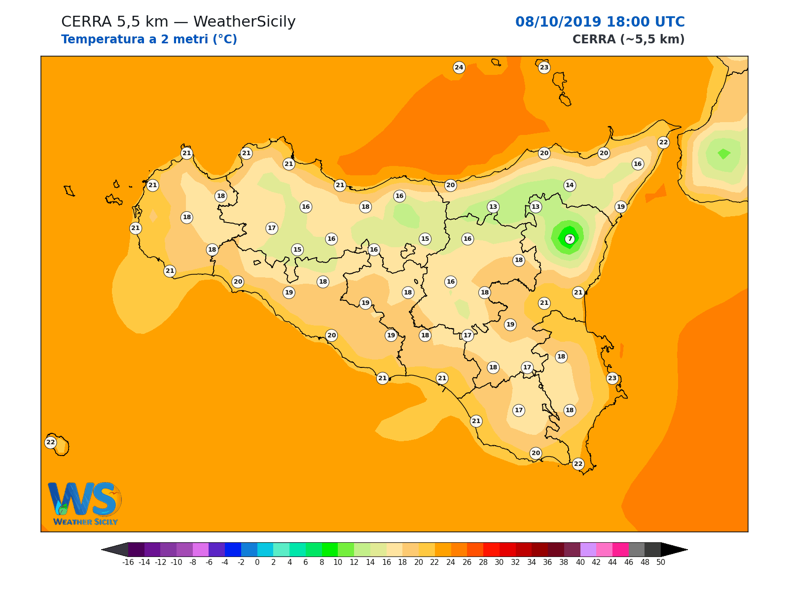 Temperatura a 2 metri · 2019100818