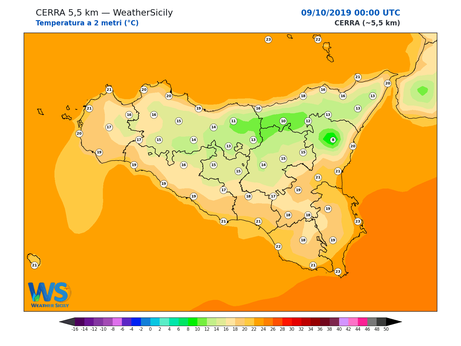 Temperatura a 2 metri · 2019100900
